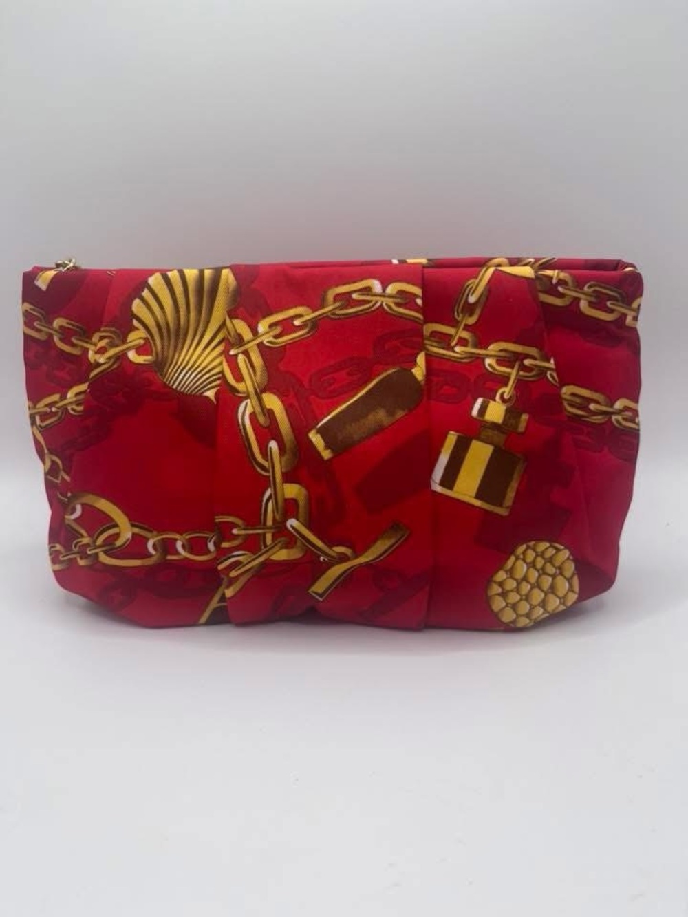 Estee Lauder Red and Gold Chain-Print Clutch